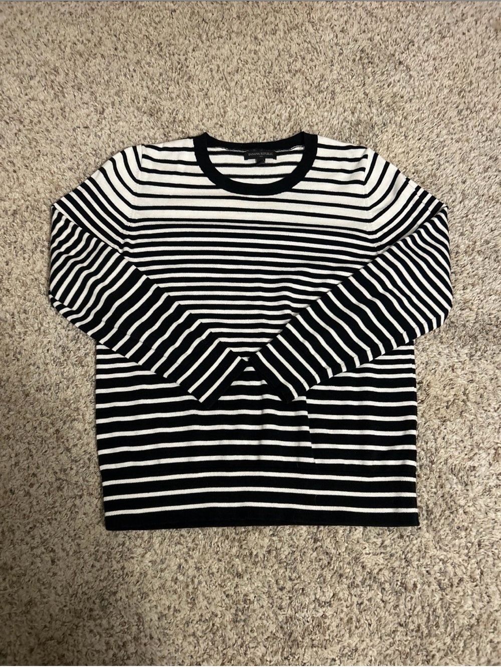 Banana Republic Black and White Striped Crewneck Sweater
